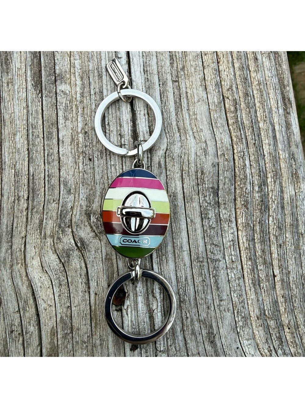 ❤️ COACH LEGACY STRIPE TURLOCK VALET KEYCHAIN - Picture 3 of 16